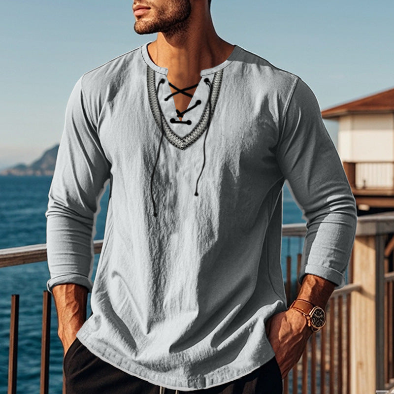 Pullover Retro Ethnic Style Casual Long-sleeved Shirt