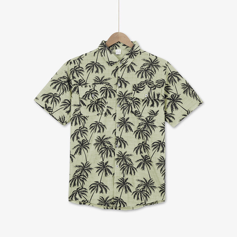 Men’s Tropical Palm Tree Beach Shirt – Lightweight Vacation Short Sleeve Button-Up | Summer Holiday Aesthetic