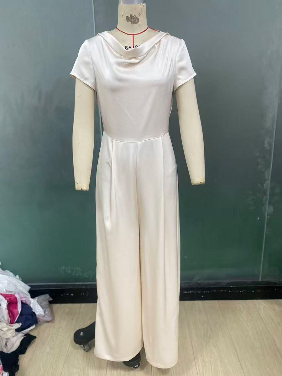Elegant Satin Cowl Neck Jumpsuit – Timeless European Chic for Effortless Confidence