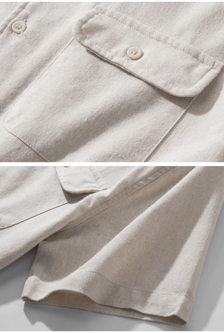 Men’s Casual Dual-Pocket Linen Blend Short Sleeve Shirt – Breathable Summer Cardigan Button-Up Top