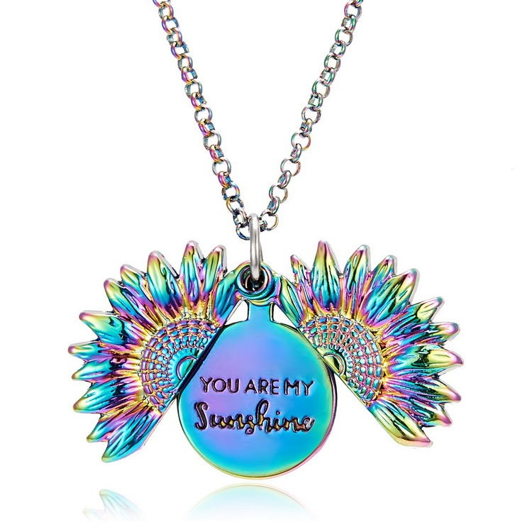 You Are My Sunshine” Sunflower Locket Necklace – Stainless Steel & Alloy Pendant, Inspirational Gift for Women & Girls