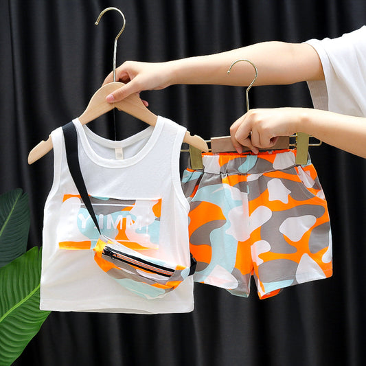 Boys Summer Camouflage Tank Top & Shorts Set with Mini Crossbody Bag | Cotton Breathable Outfit for Toddlers (1–5 Years)