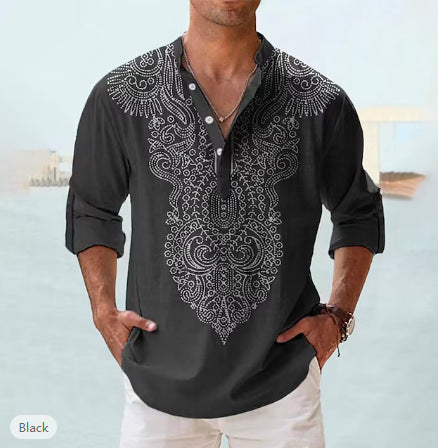 Summer Printed Shirt Hawaiian Stand Collar