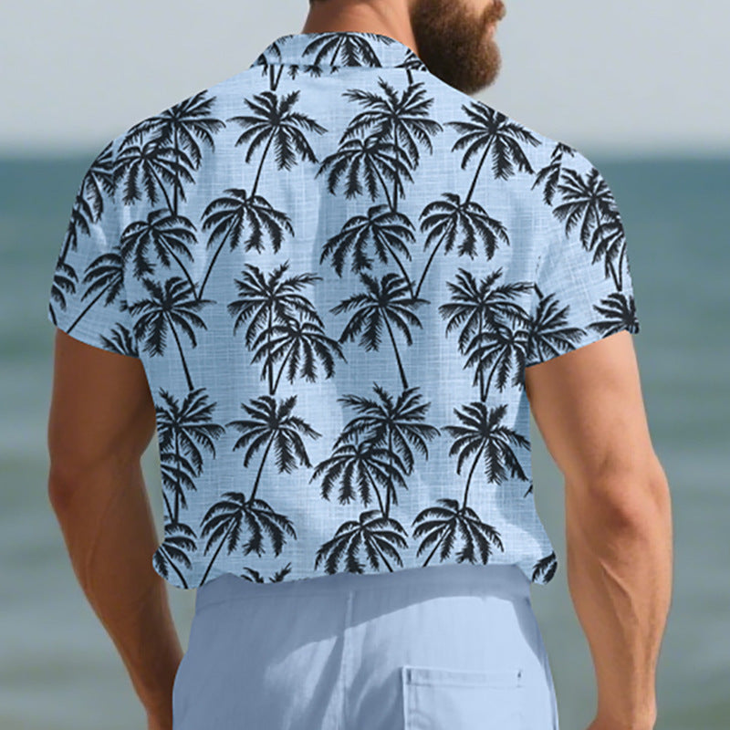 Men’s Tropical Palm Tree Beach Shirt – Lightweight Vacation Short Sleeve Button-Up | Summer Holiday Aesthetic