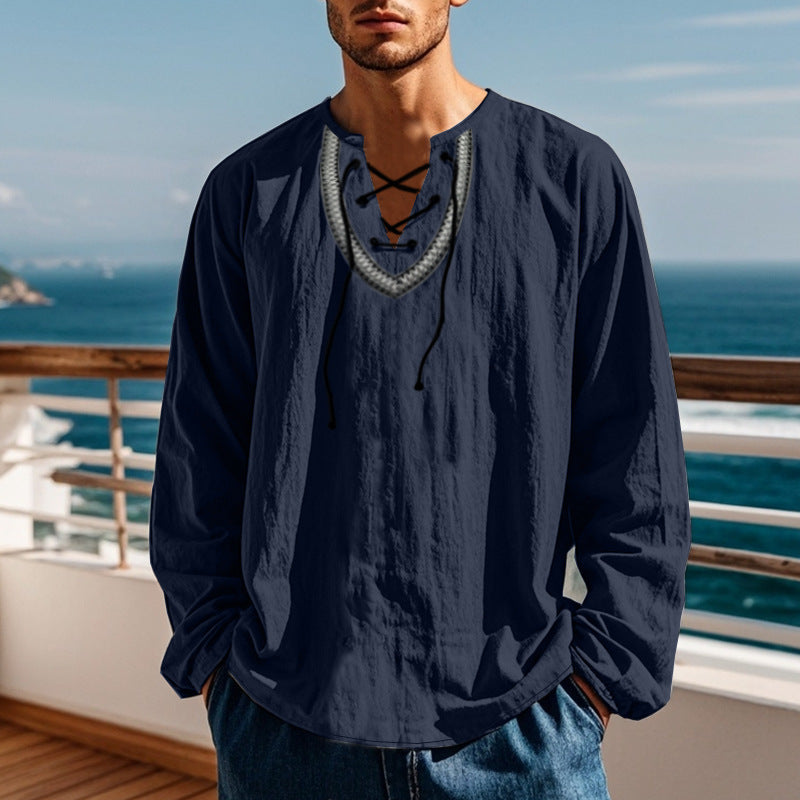 Pullover Retro Ethnic Style Casual Long-sleeved Shirt