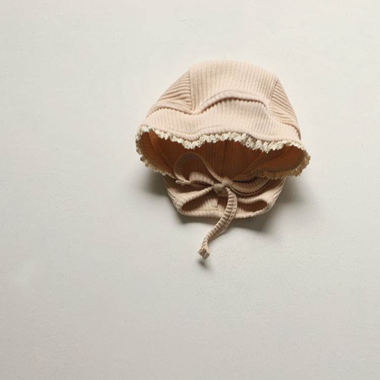 Ribbed Cotton Baby Overall Set with Lace Bow | Soft Knit Romper + Matching Hat + Headband | Cozy Autumn Baby Outfit