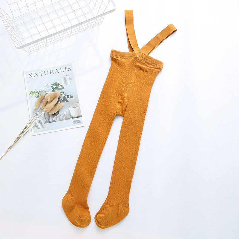 Soft Cotton Baby Suspender Tights – Warm Ribbed Footed Pants for Crawling & First Steps (0–2 Years)