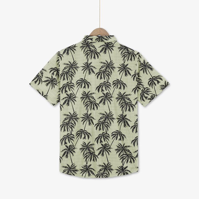 Men’s Tropical Palm Tree Beach Shirt – Lightweight Vacation Short Sleeve Button-Up | Summer Holiday Aesthetic