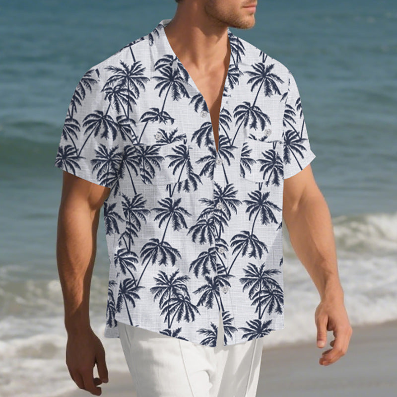 Men’s Tropical Palm Tree Beach Shirt – Lightweight Vacation Short Sleeve Button-Up | Summer Holiday Aesthetic