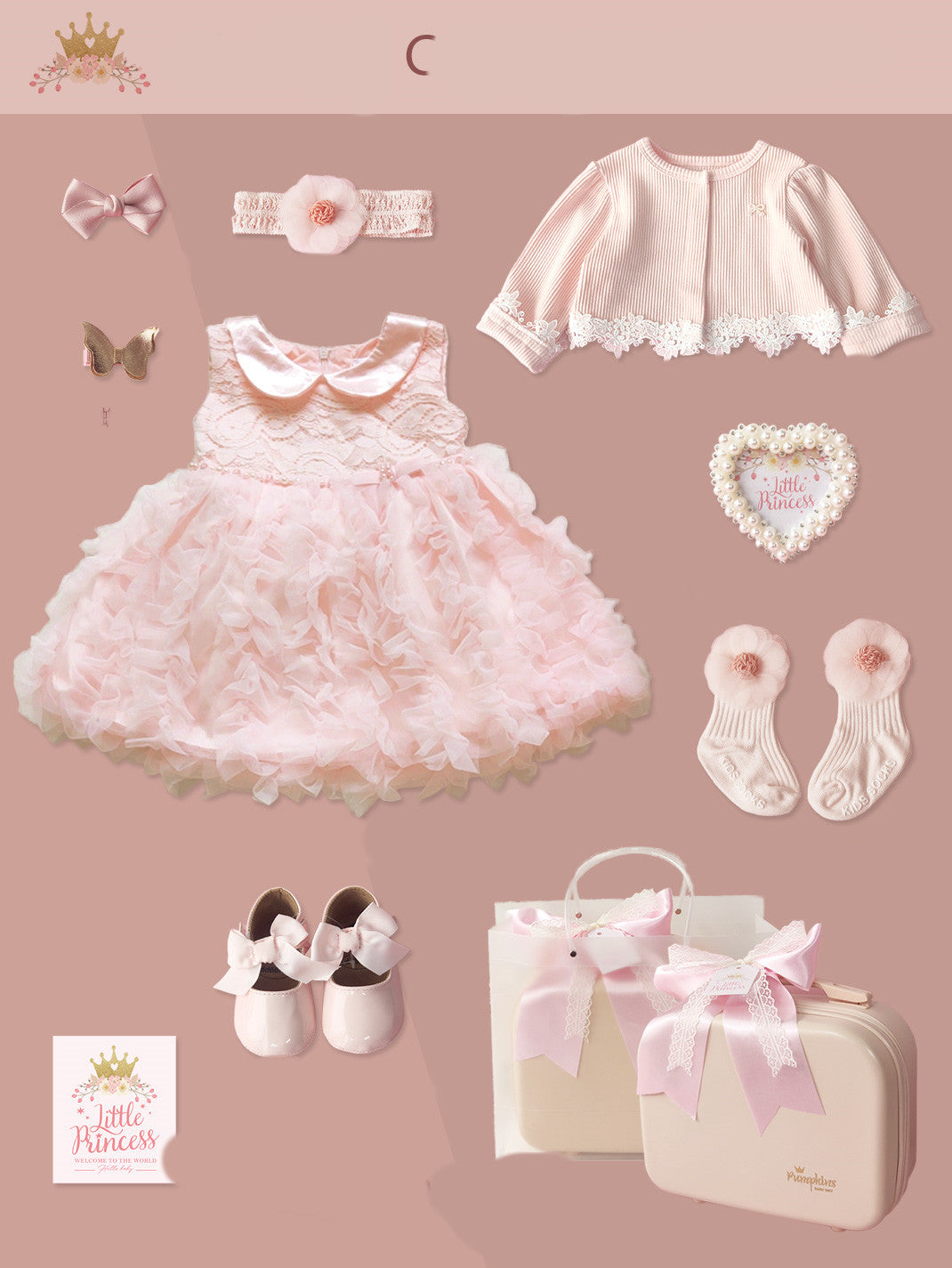 Luxury Baby Girl “Little Princess” Dress Gift Box Set – Lace Tulle Party Dress with Shoes & Accessories | Perfect Newborn to 1 Year Gift