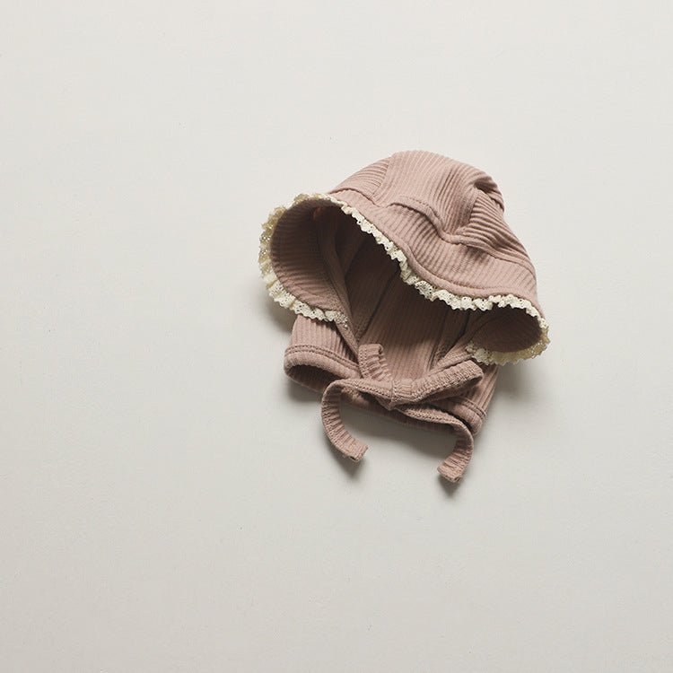 Ribbed Cotton Baby Overall Set with Lace Bow | Soft Knit Romper + Matching Hat + Headband | Cozy Autumn Baby Outfit