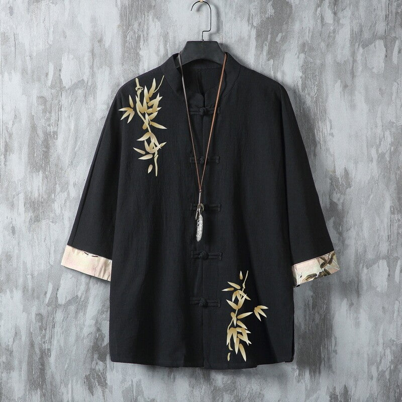 Chinese Style Summer Linen Shirt Men's Short Sleeve Lining