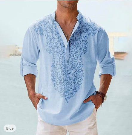 Summer Printed Shirt Hawaiian Stand Collar