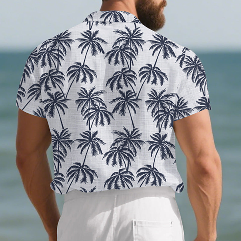 Men’s Tropical Palm Tree Beach Shirt – Lightweight Vacation Short Sleeve Button-Up | Summer Holiday Aesthetic