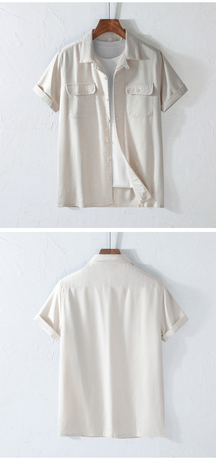 Men’s Casual Dual-Pocket Linen Blend Short Sleeve Shirt – Breathable Summer Cardigan Button-Up Top