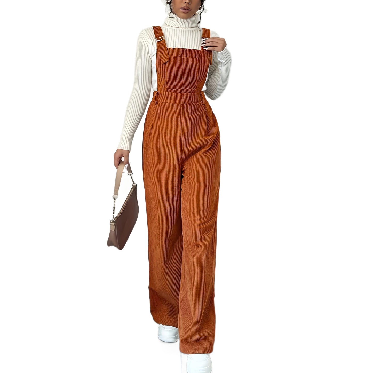 Caramel Corduroy Suspender Jumpsuit – Effortlessly Chic Autumn Comfort for Confident Women
