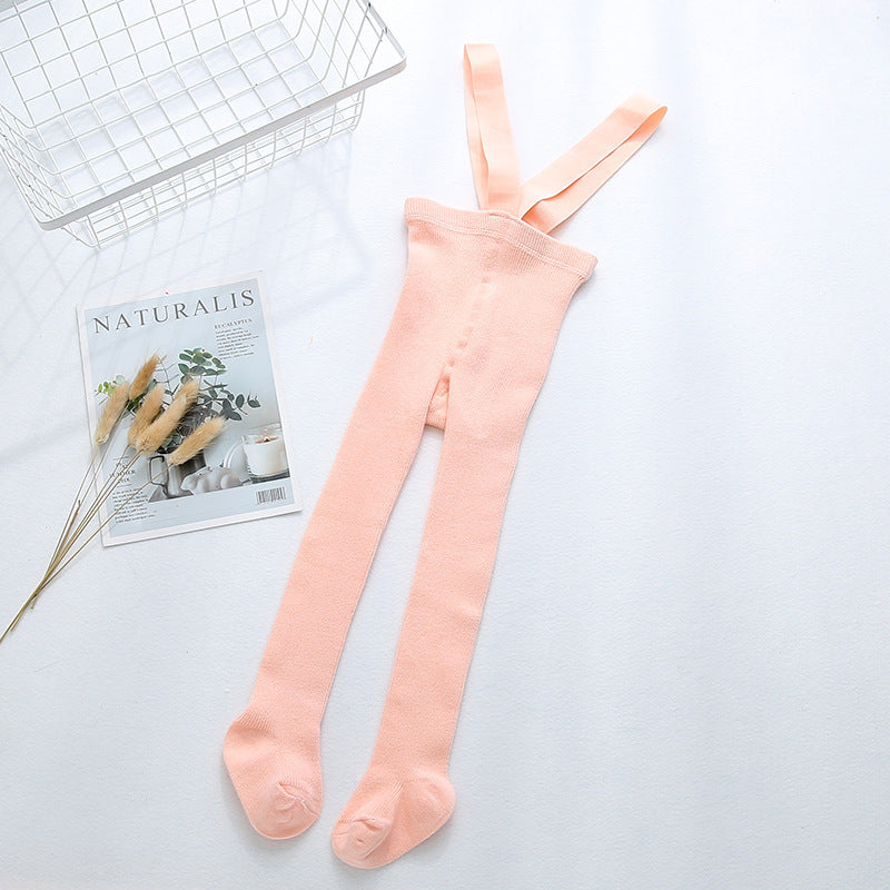 Soft Cotton Baby Suspender Tights – Warm Ribbed Footed Pants for Crawling & First Steps (0–2 Years)