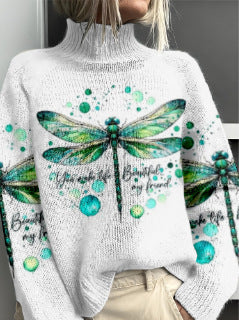 Women’s Floral & Animal Print Turtleneck Sweater – Cozy Casual Knit Pullover | Winter Fashion Woolen Tops