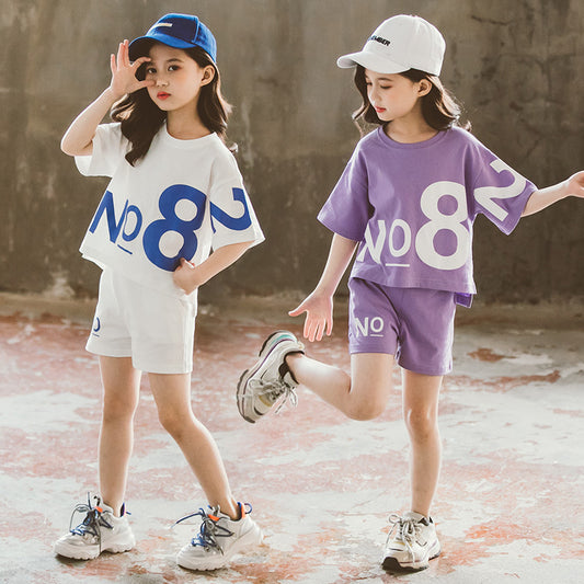 No.82 Korean Summer Co-ord Set for Girls – Trendy Cotton T-Shirt & Shorts | Stylish Casual Outfit for Kids