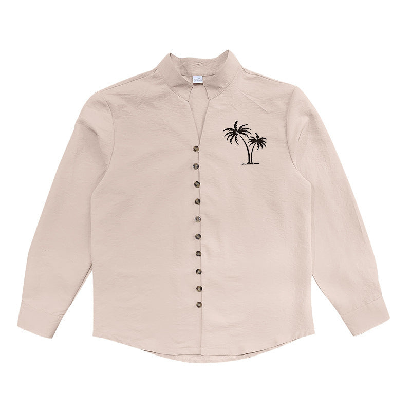 Island Breeze Men’s Linen Shirt – Palm Tree Embroidered Beachwear | Lightweight Vacation Casual Button-Up