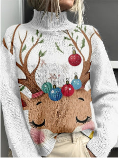 Women’s Floral & Animal Print Turtleneck Sweater – Cozy Casual Knit Pullover | Winter Fashion Woolen Tops