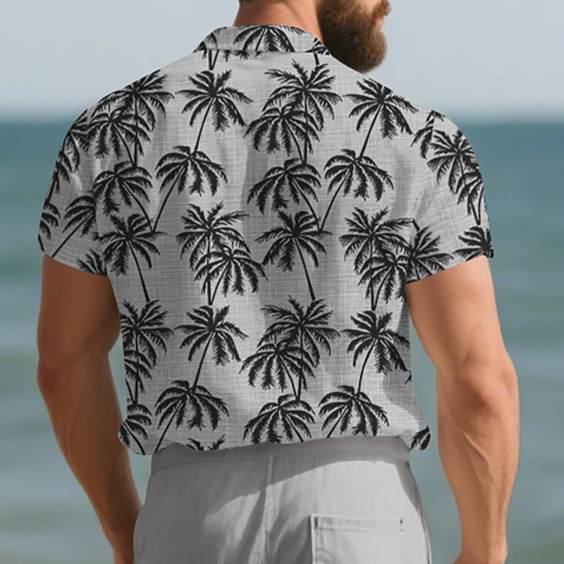 Men’s Tropical Palm Tree Beach Shirt – Lightweight Vacation Short Sleeve Button-Up | Summer Holiday Aesthetic