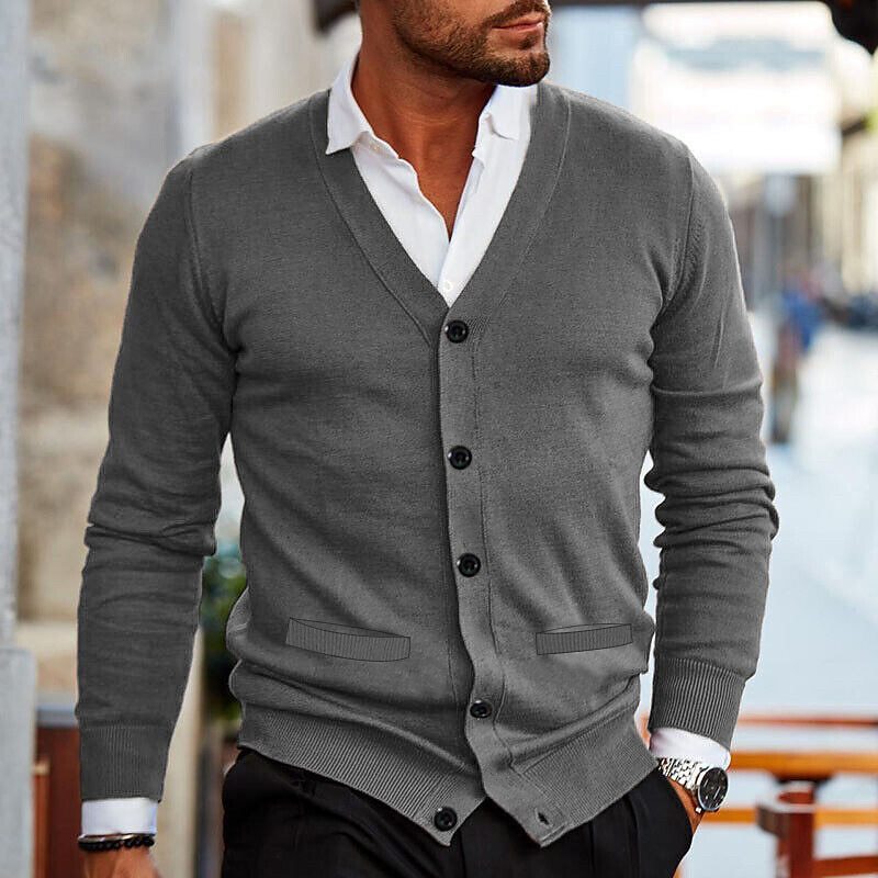 Men's Double-sided Pocket Autumn And Winter New Knitwear V-neck Long Sleeve Slim Sweater Cardigan