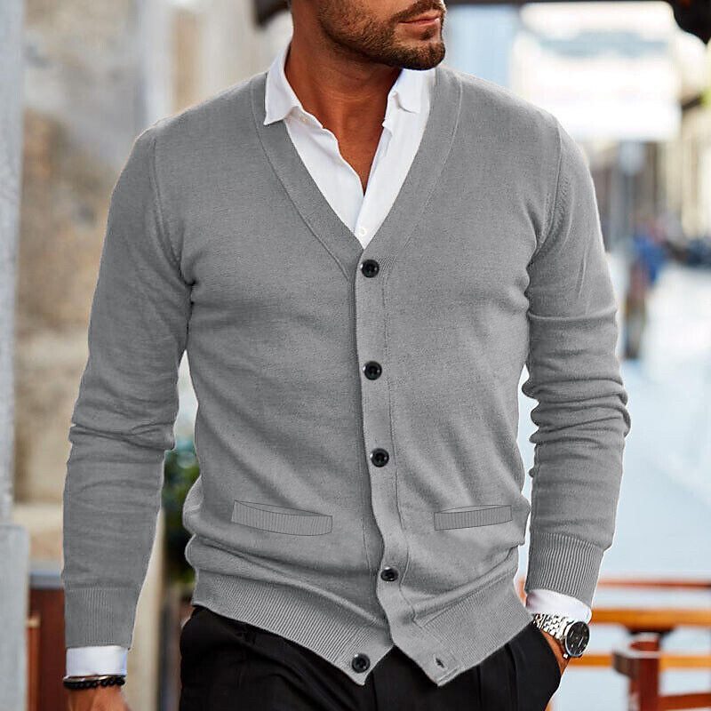 Men's Double-sided Pocket Autumn And Winter New Knitwear V-neck Long Sleeve Slim Sweater Cardigan