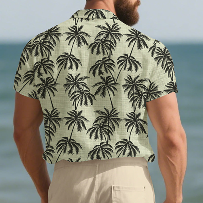 Men’s Tropical Palm Tree Beach Shirt – Lightweight Vacation Short Sleeve Button-Up | Summer Holiday Aesthetic