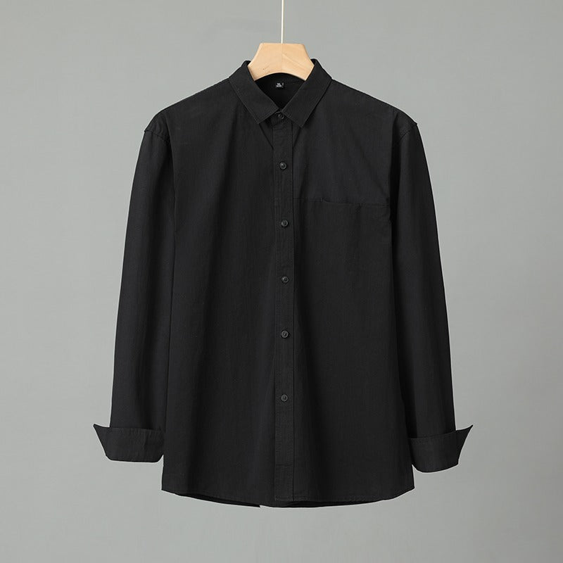 Casual Solid Color Men's Purified Cotton Long Sleeve Shirt