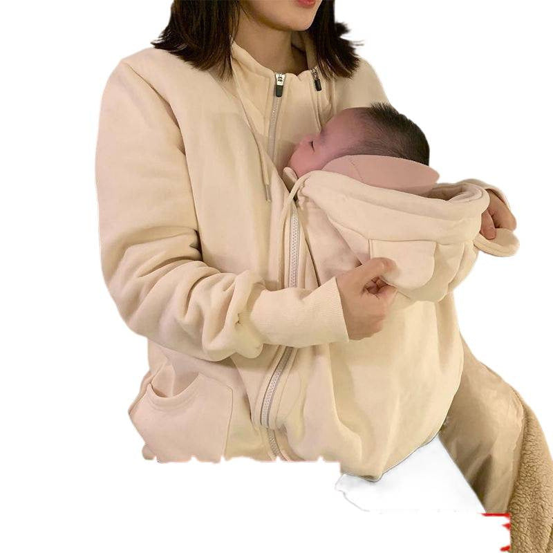 Cozy Kangaroo Baby Carrier Hoodie – Fleece-Lined Winter Sweatshirt for Mom & Baby (Extra Large, 40–150kg)