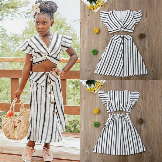 Little Fashionista Striped Crop Top & Skirt Set – Trendy Summer Outfit for Girls | Bloomberry Lifestyle
