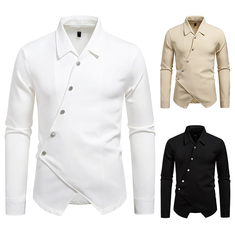 New High-end Men's Trendy Design Ruan Handsome Oblique Placket Shirt