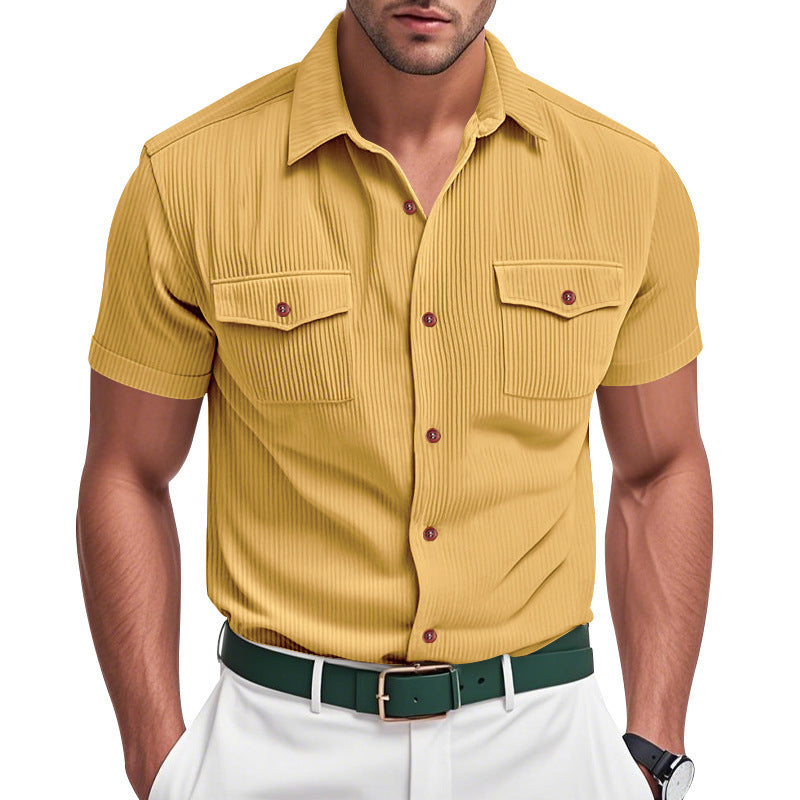 Loose Heavy Lapel Corduroy Workwear Short Sleeve Shirt