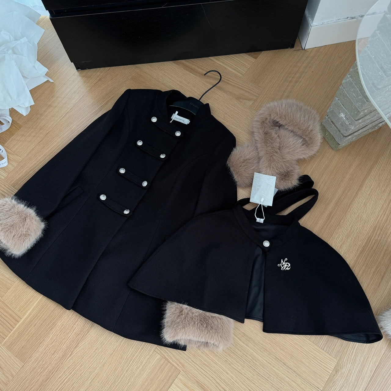 Luxury Wool Blend Coat Set with Faux Fur Collar & Detachable Cape – Elegant Winter Princess Coat for Women | Bloomberry Lifestyle