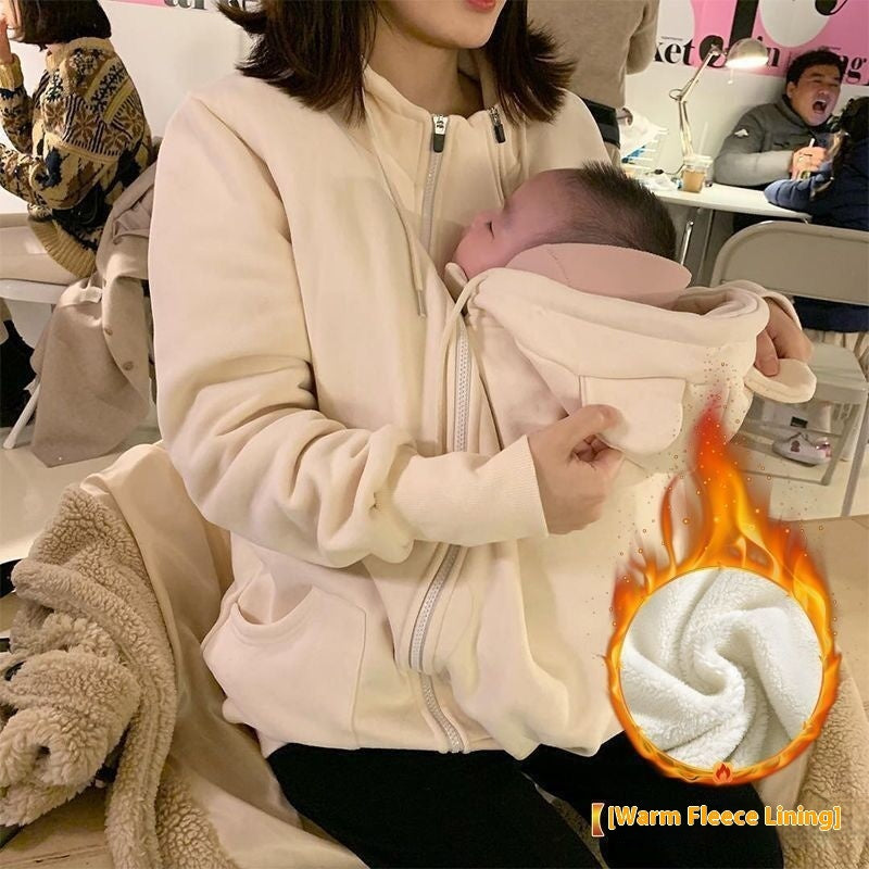 Extra Large Size Mother Kangaroo Sweater Fleece-lined Thickened