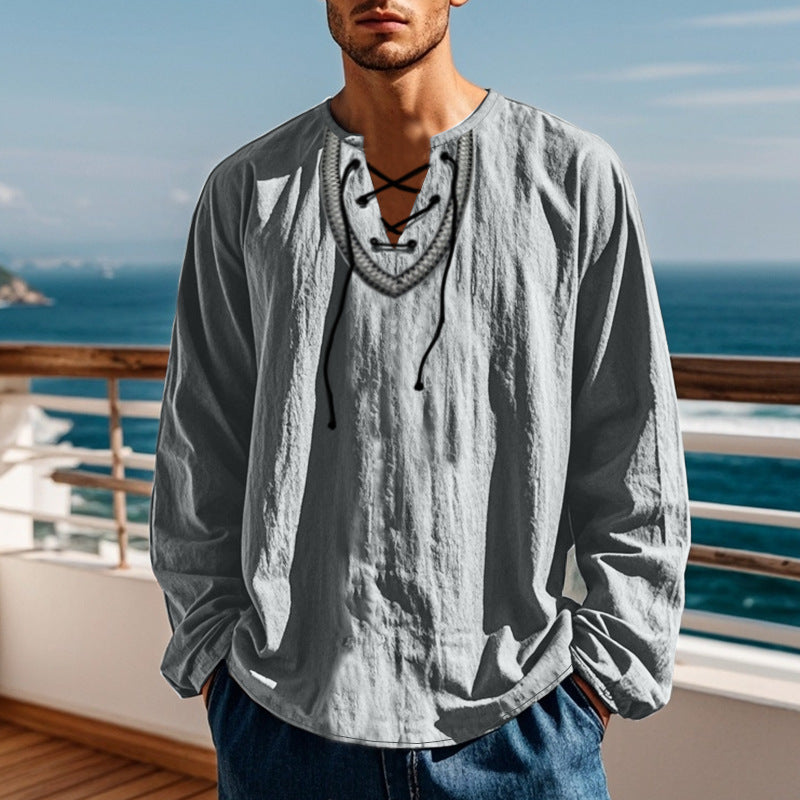 Pullover Retro Ethnic Style Casual Long-sleeved Shirt