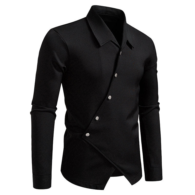 Men’s Modern Slim Fit Cross-Button Designer Shirt – Stylish Asymmetric Button Down for Casual & Party Wear