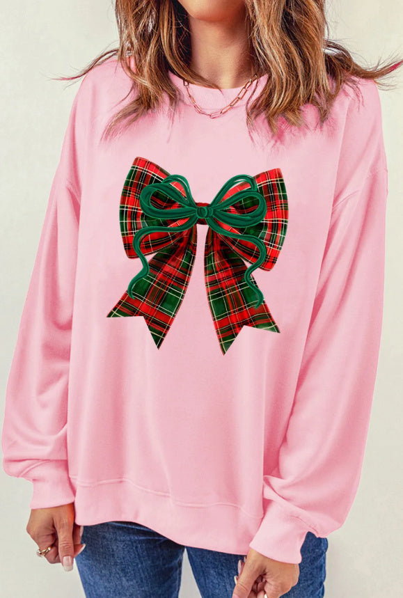 Plaid Bow Christmas Vibe Print Sweatshirt