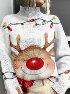 Women’s Floral & Animal Print Turtleneck Sweater – Cozy Casual Knit Pullover | Winter Fashion Woolen Tops