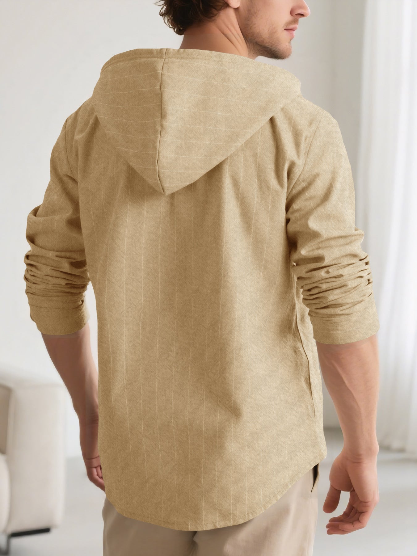 “Men’s Slim Fit Pinstripe Linen Hoodie Shirt – Effortless Style Meets All-Day Comfort | Casual Streetwear Elegance”
