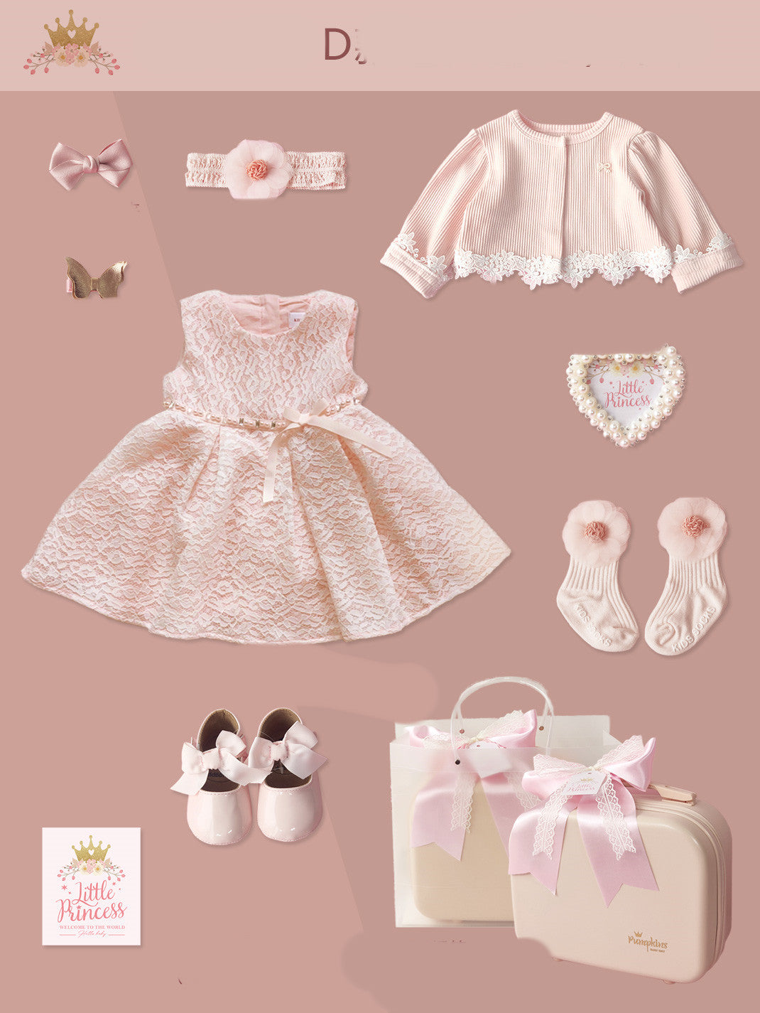 Luxury Baby Girl “Little Princess” Dress Gift Box Set – Lace Tulle Party Dress with Shoes & Accessories | Perfect Newborn to 1 Year Gift