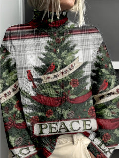 Women’s Floral & Animal Print Turtleneck Sweater – Cozy Casual Knit Pullover | Winter Fashion Woolen Tops