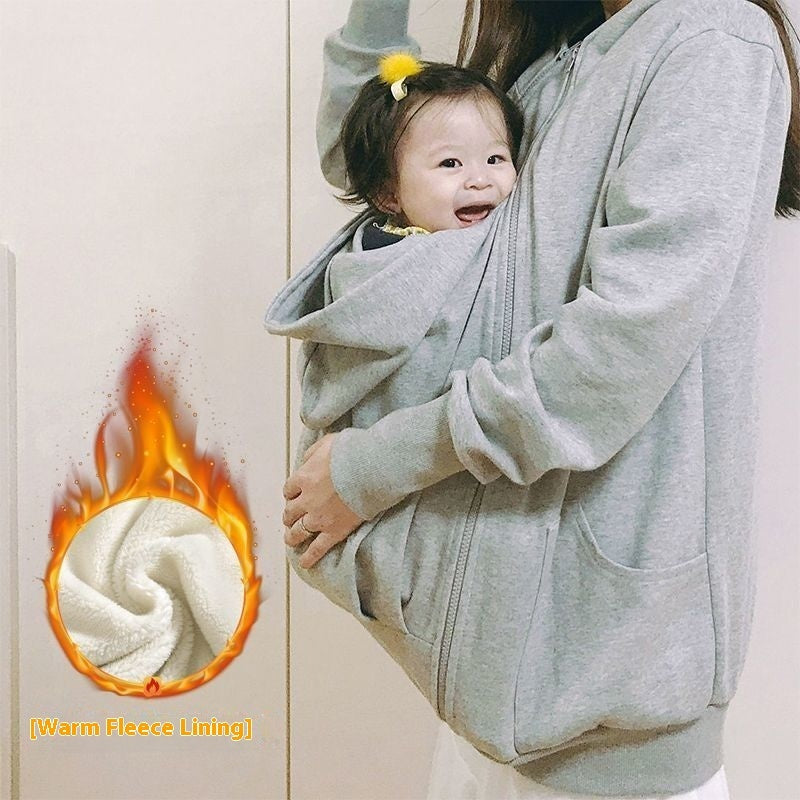 Cozy Kangaroo Baby Carrier Hoodie – Fleece-Lined Winter Sweatshirt for Mom & Baby (Extra Large, 40–150kg)
