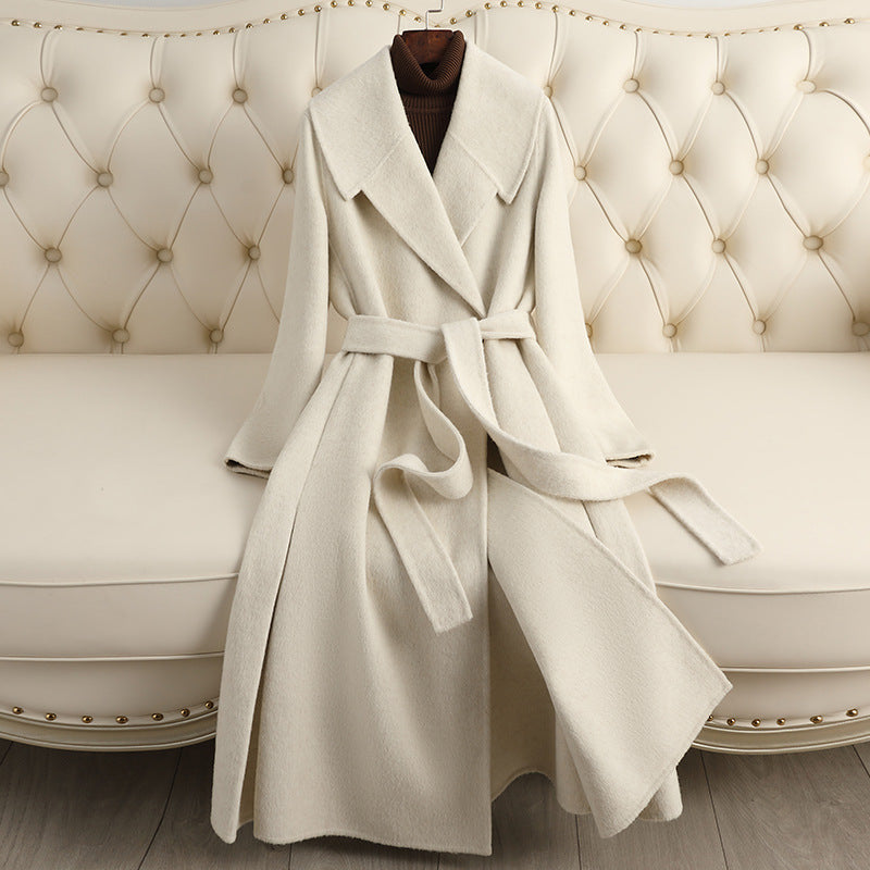 “Luxury Wool Blend Long Trench Coat for Women – Elegant Winter Belted Overcoat | Warm & Timeless Fashion Statement”
