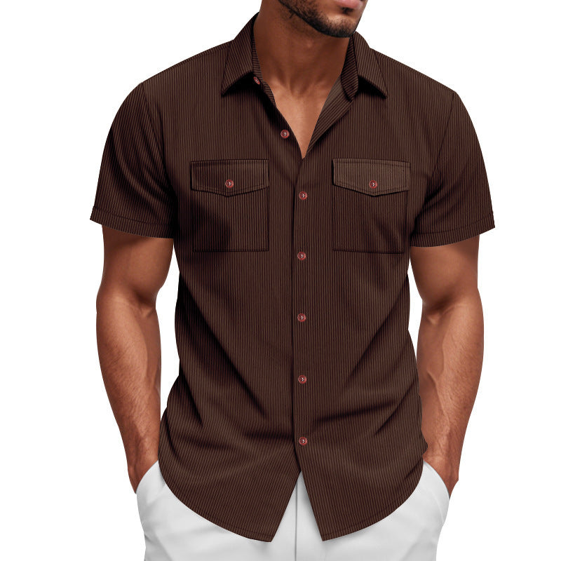 Loose Heavy Lapel Corduroy Workwear Short Sleeve Shirt