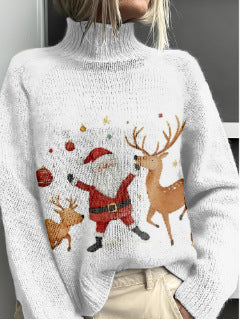 Women’s Floral & Animal Print Turtleneck Sweater – Cozy Casual Knit Pullover | Winter Fashion Woolen Tops