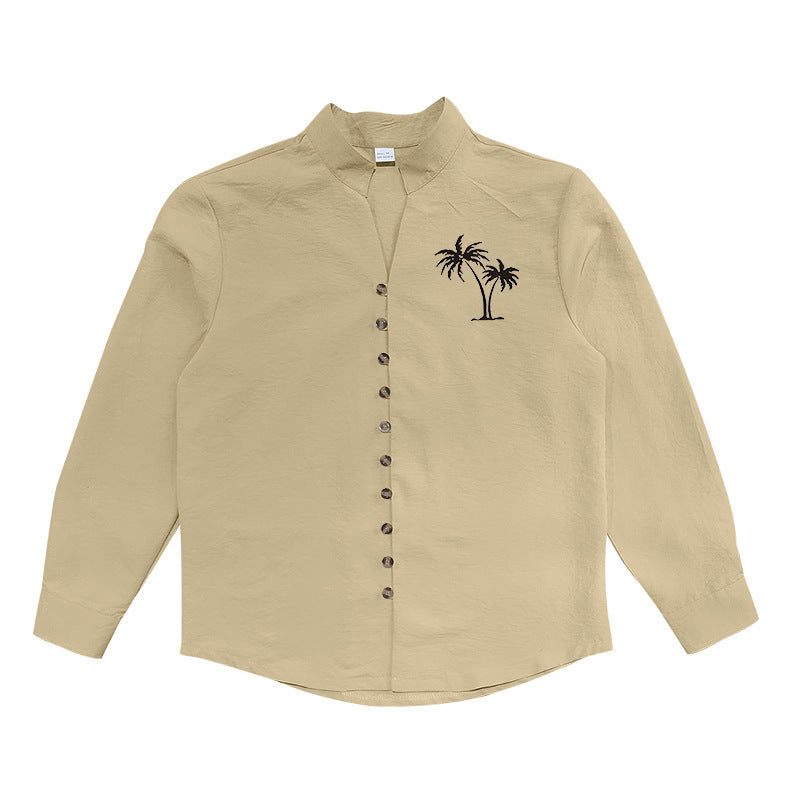Island Breeze Men’s Linen Shirt – Palm Tree Embroidered Beachwear | Lightweight Vacation Casual Button-Up