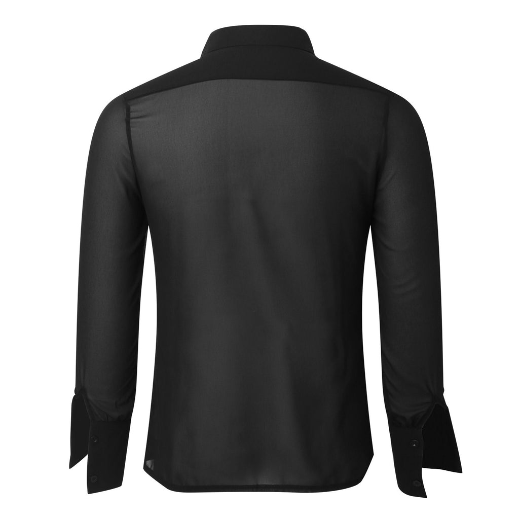 Black Thin See-through Chiffon Men's Slim Shirt
