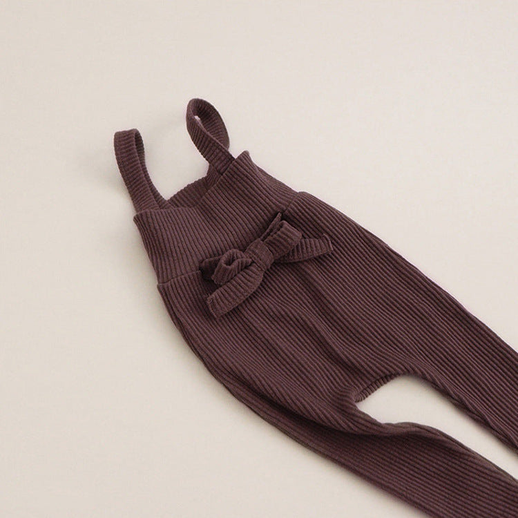 Ribbed Cotton Baby Overall Set with Lace Bow | Soft Knit Romper + Matching Hat + Headband | Cozy Autumn Baby Outfit